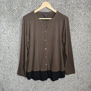 J Jill Cardigan Womens MP Petite Medium Brown Black Button Up Wearever Casual‎